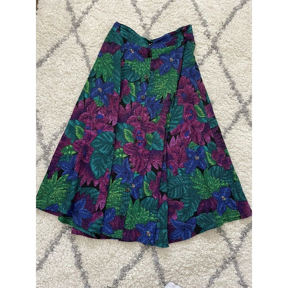 California Krush Rayon Crepe Floral Button Up Skirt Tropic Floral Flat Waist (S)